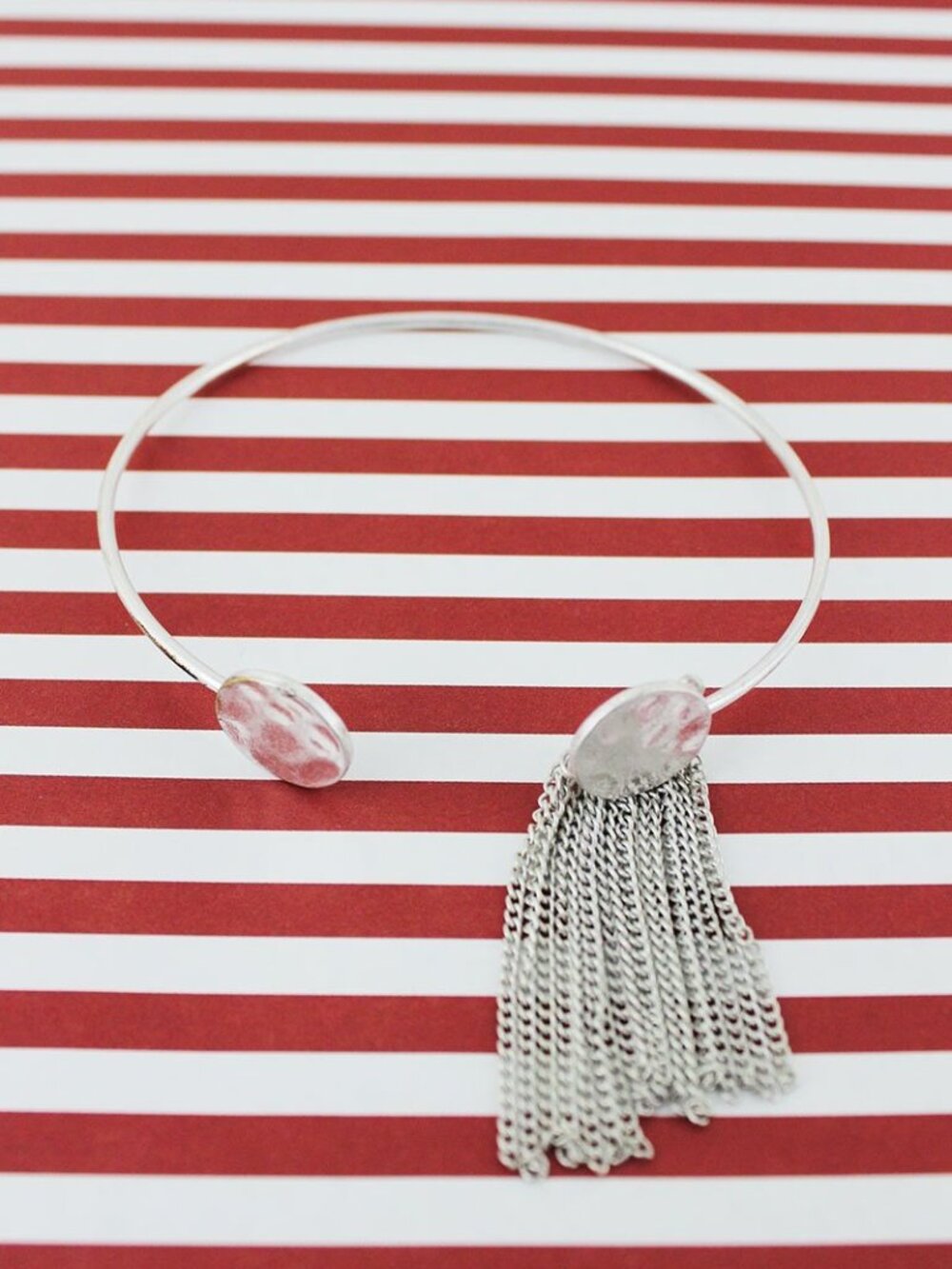 NIB Bella Canvas Silver Hoop Bracelet with Chain Tassel Charm